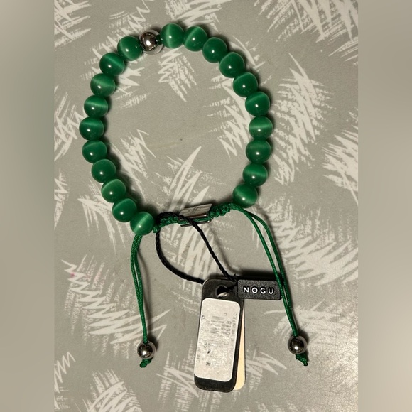 💚💚 NOGU Celadon Silver Cheshire Glass Bead Macrame Bracelet 💚💚 - Picture 4 of 4